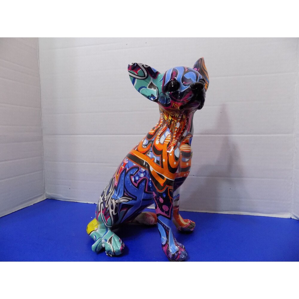 Graffiti Art Chihuahua Statue Figurine Dog Color Modern Art Home Decor 002
